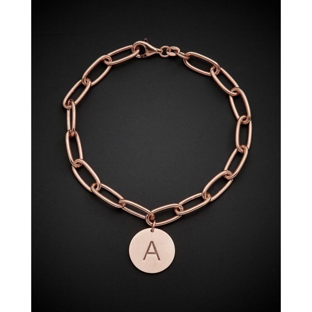 18K Italian Gold Over Silver Initial Bracelet, Pink